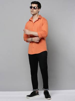 men's long sleeves solid coral shirt 5