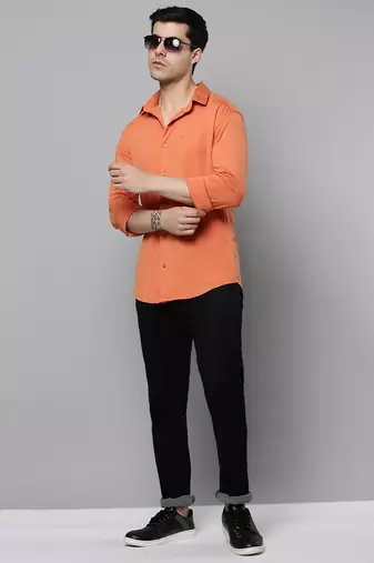 men's long sleeves solid coral shirt