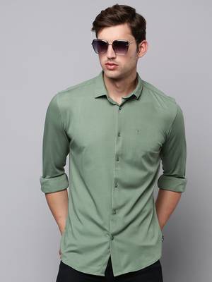 men's long sleeves solid green shirt 1