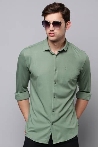 men's long sleeves solid green shirt