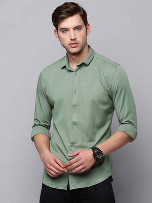 men's long sleeves solid green shirt 2