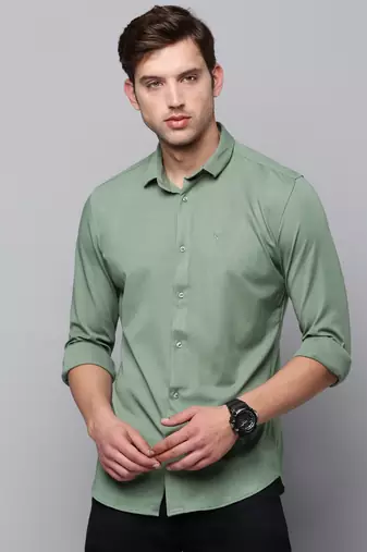 men's long sleeves solid green shirt