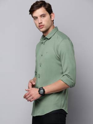men's long sleeves solid green shirt 3