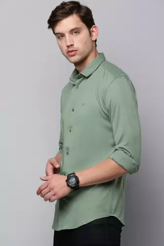 men's long sleeves solid green shirt