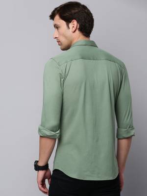 men's long sleeves solid green shirt 4