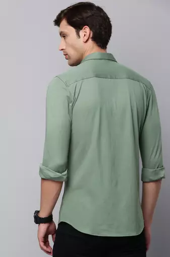 men's long sleeves solid green shirt