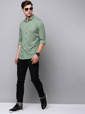 men's long sleeves solid green shirt 5
