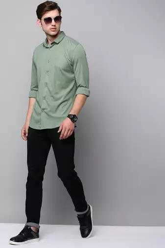 men's long sleeves solid green shirt