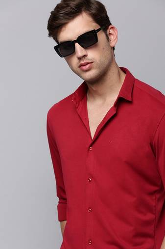 men's long sleeves solid burgundy shirt