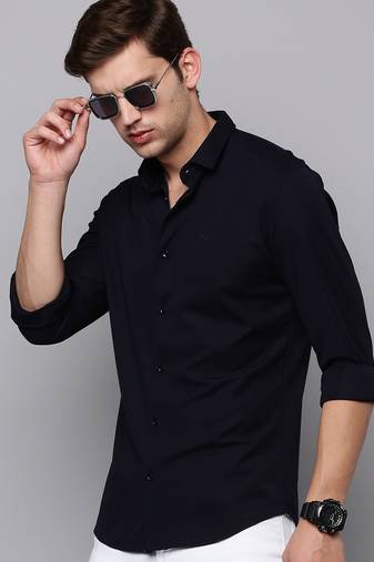 men's long sleeves solid navy blue shirt