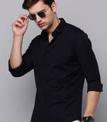men's long sleeves solid navy blue shirt