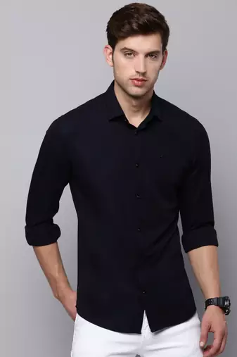 men's long sleeves solid navy blue shirt