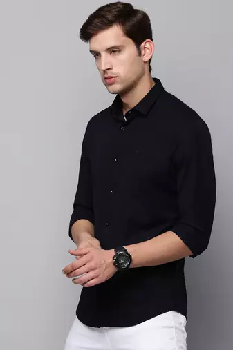 men's long sleeves solid navy blue shirt