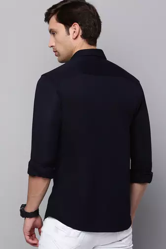 men's long sleeves solid navy blue shirt