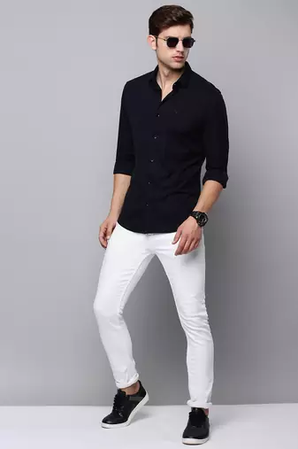 men's long sleeves solid navy blue shirt