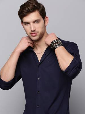 men's long sleeves solid navy blue shirt 1