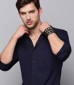 men's long sleeves solid navy blue shirt