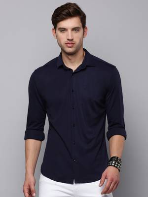 men's long sleeves solid navy blue shirt 2