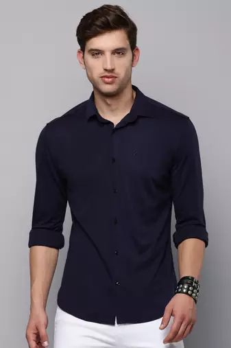 men's long sleeves solid navy blue shirt