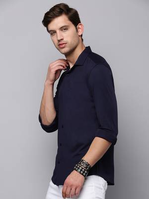 men's long sleeves solid navy blue shirt 3