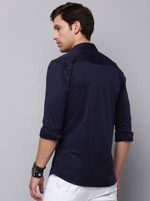 men's long sleeves solid navy blue shirt 4
