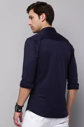 men's long sleeves solid navy blue shirt