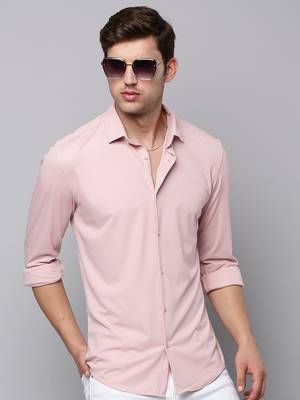 men's long sleeves solid pink shirt 1