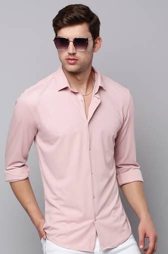 men's long sleeves solid pink shirt