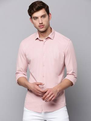 men's long sleeves solid pink shirt 2