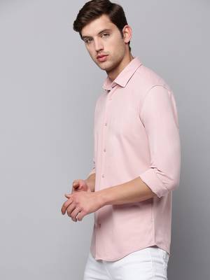 men's long sleeves solid pink shirt 3