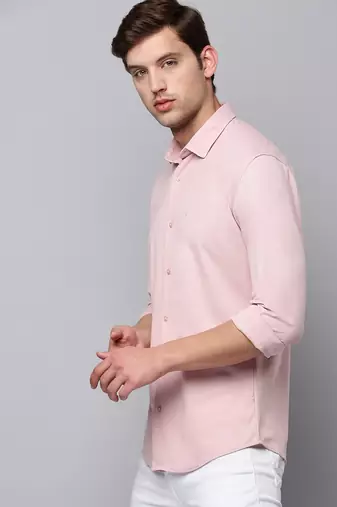 men's long sleeves solid pink shirt