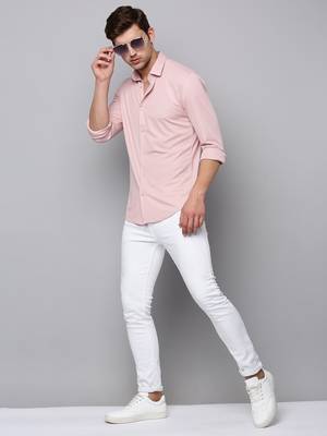 men's long sleeves solid pink shirt 5