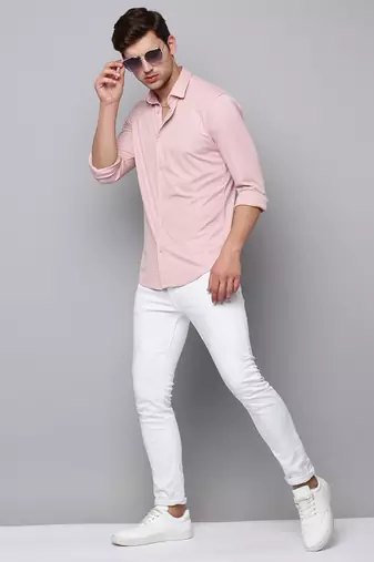 men's long sleeves solid pink shirt