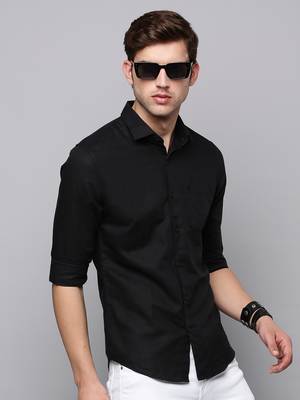 men's long sleeves solid black shirt 1