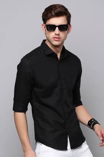 men's long sleeves solid black shirt