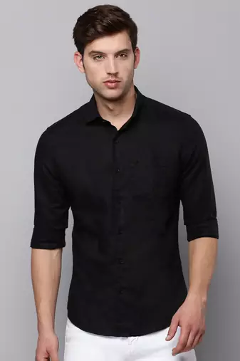 men's long sleeves solid black shirt