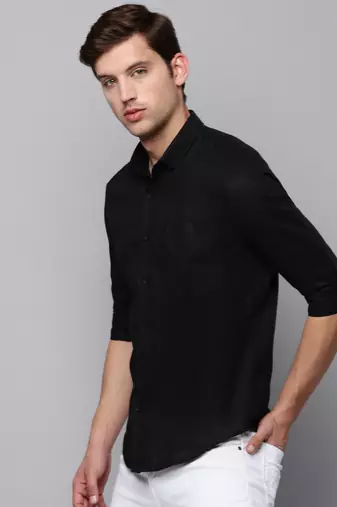 men's long sleeves solid black shirt