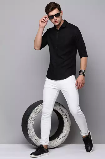 men's long sleeves solid black shirt