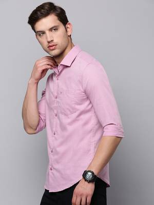 Showoff men's long sleeves solid mauve shirt 3
