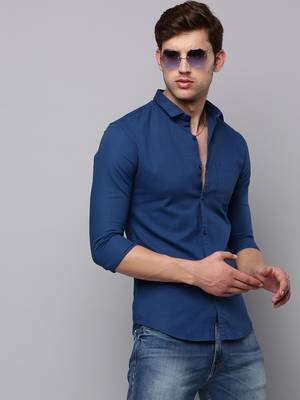 men's long sleeves solid teal shirt 1