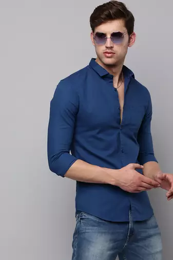 men's long sleeves solid teal shirt