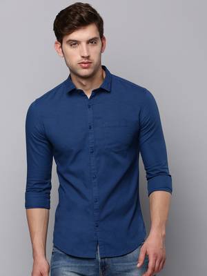 men's long sleeves solid teal shirt 2
