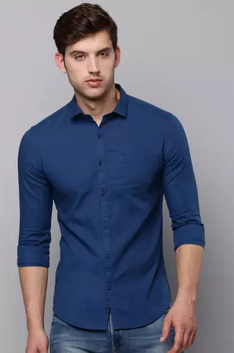 men's long sleeves solid teal shirt