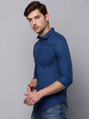 men's long sleeves solid teal shirt 3