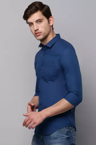 men's long sleeves solid teal shirt
