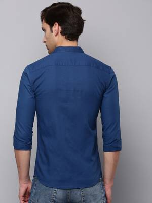 men's long sleeves solid teal shirt 4