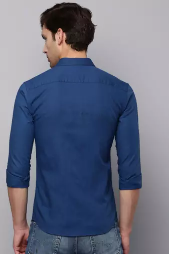 men's long sleeves solid teal shirt