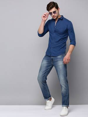 men's long sleeves solid teal shirt 5