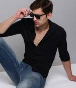 Showoff men's long sleeves solid navy blue shirt