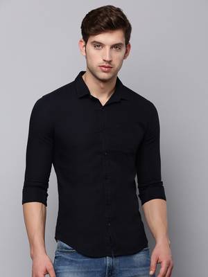 Showoff men's long sleeves solid navy blue shirt 2